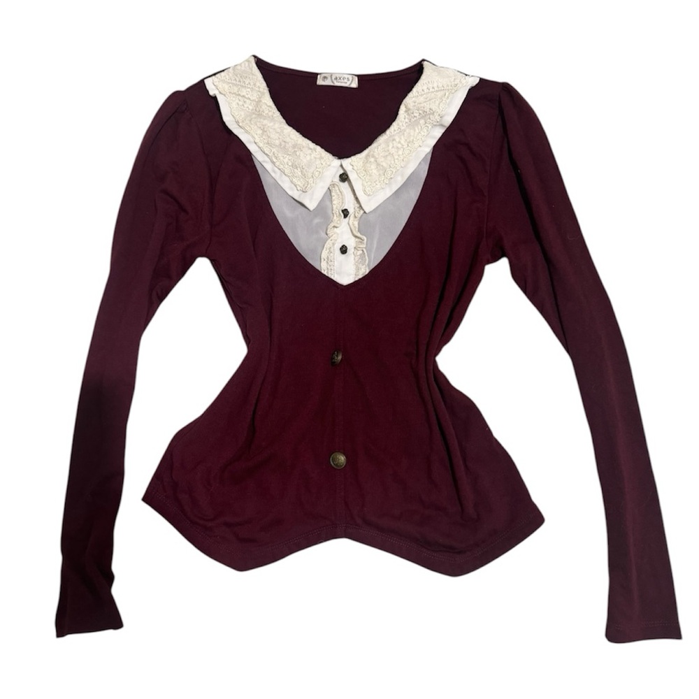 Axes Femme Burgundy Lace Collar Top